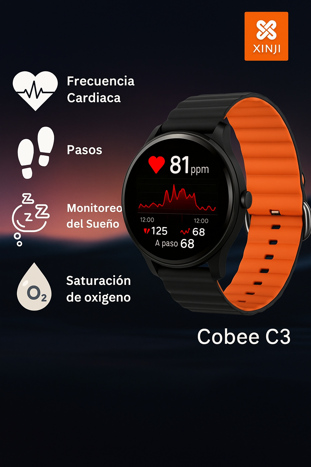 Reloj Smartwatch Xinji Cobee C3 Black/Orange
